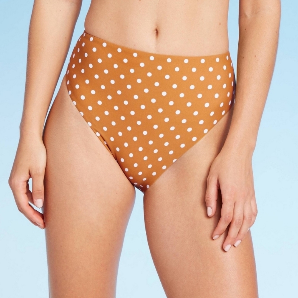 Women's Polka Dot High Waist Bikini Bottom Sunn Lab Swim Size S NWT